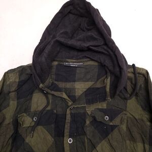 No Boundaries Casual Button Up Long Sleeve Hoodie Mens Size S Green Black Plaid